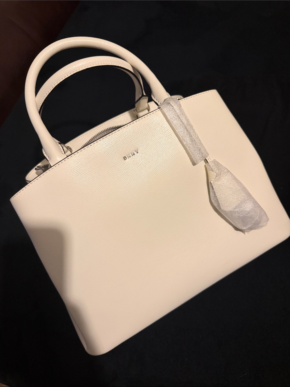 DKNY Cream Saffiano Satchel with Top Handles
